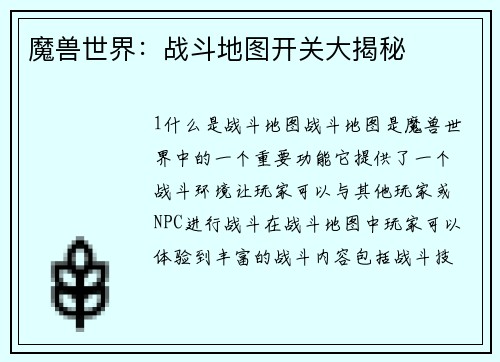 魔兽世界：战斗地图开关大揭秘